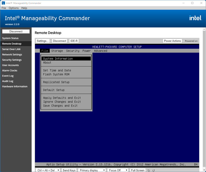manageability commander でBIOS画面