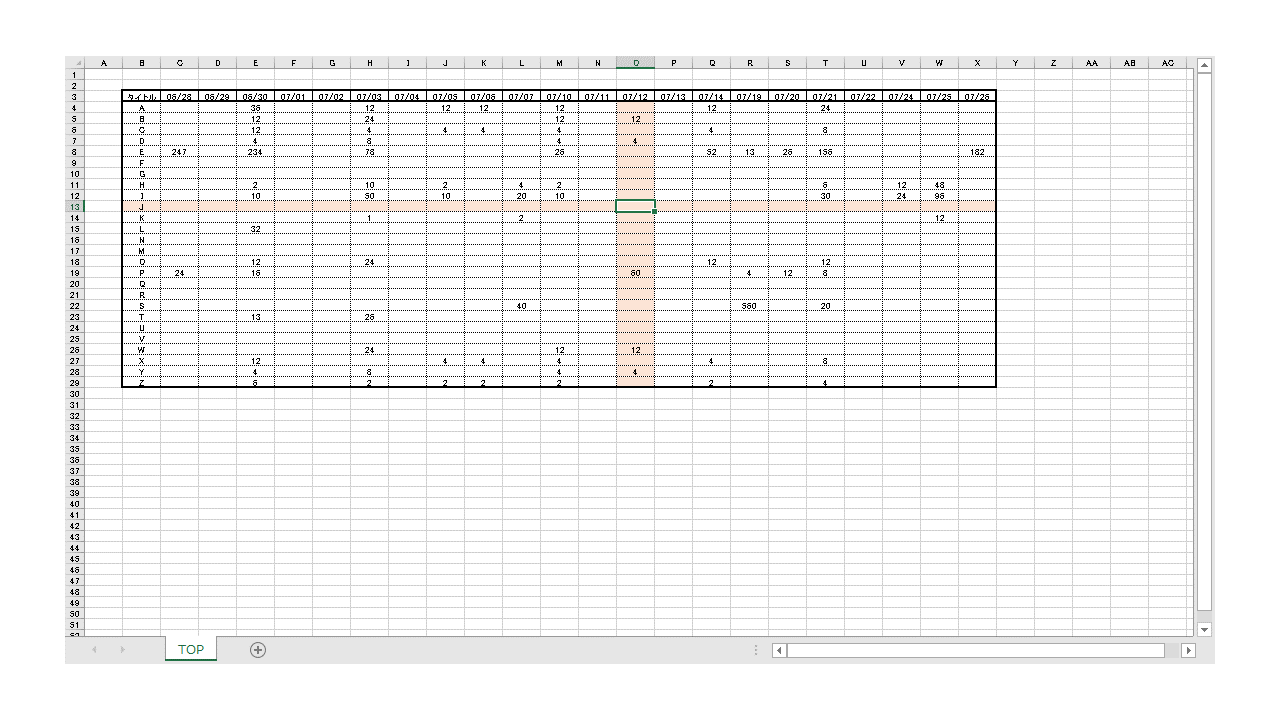 Excel 選択セルの行列を「わかりやすく」ハイライトする方法!